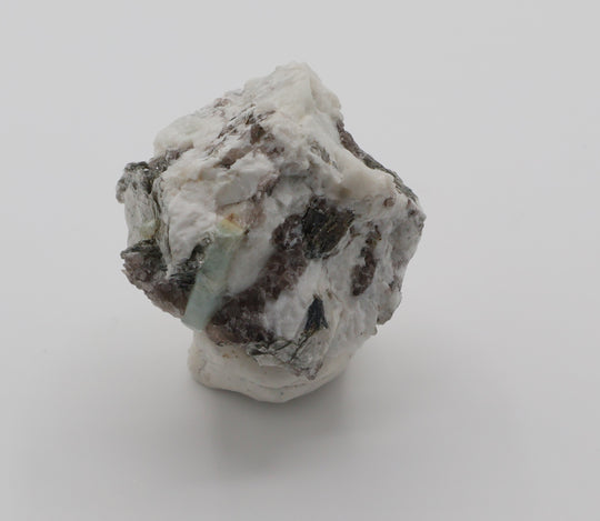 Aquamarine with Mica on Smoky Quartz and Feldspar