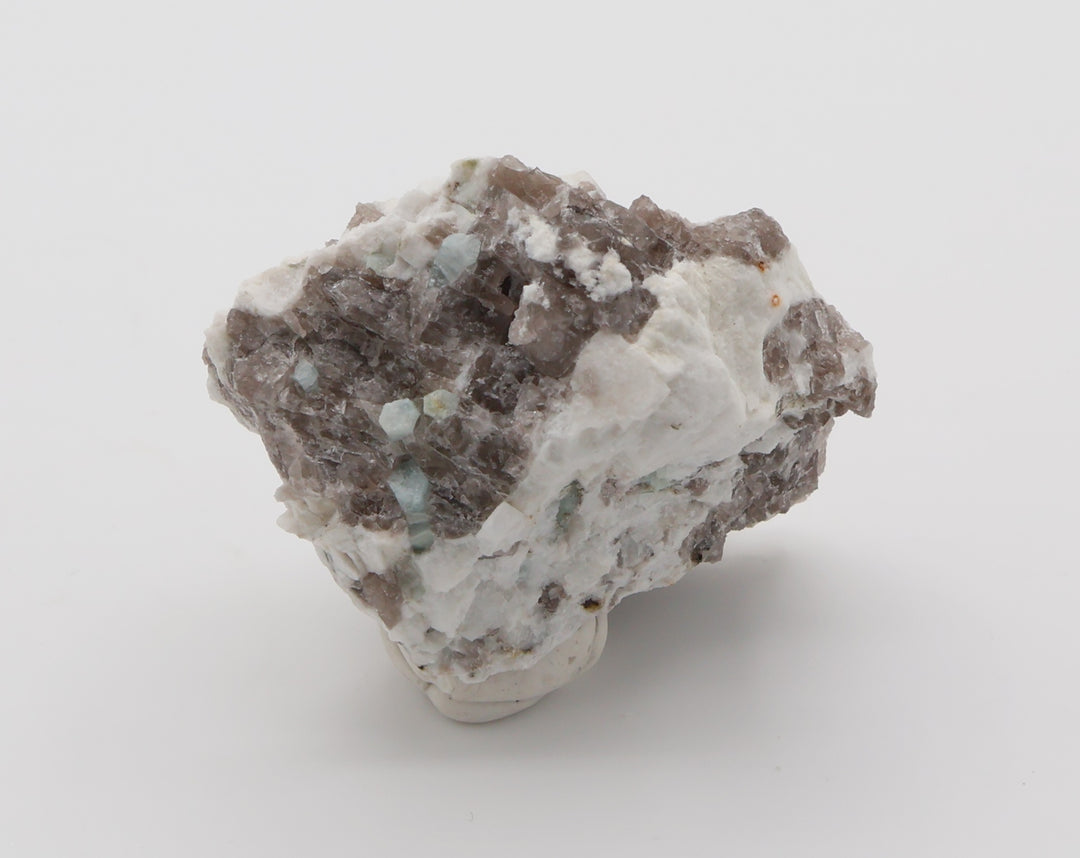 Aquamarine Cluster with Mica on Smoky Quartz and Feldspar