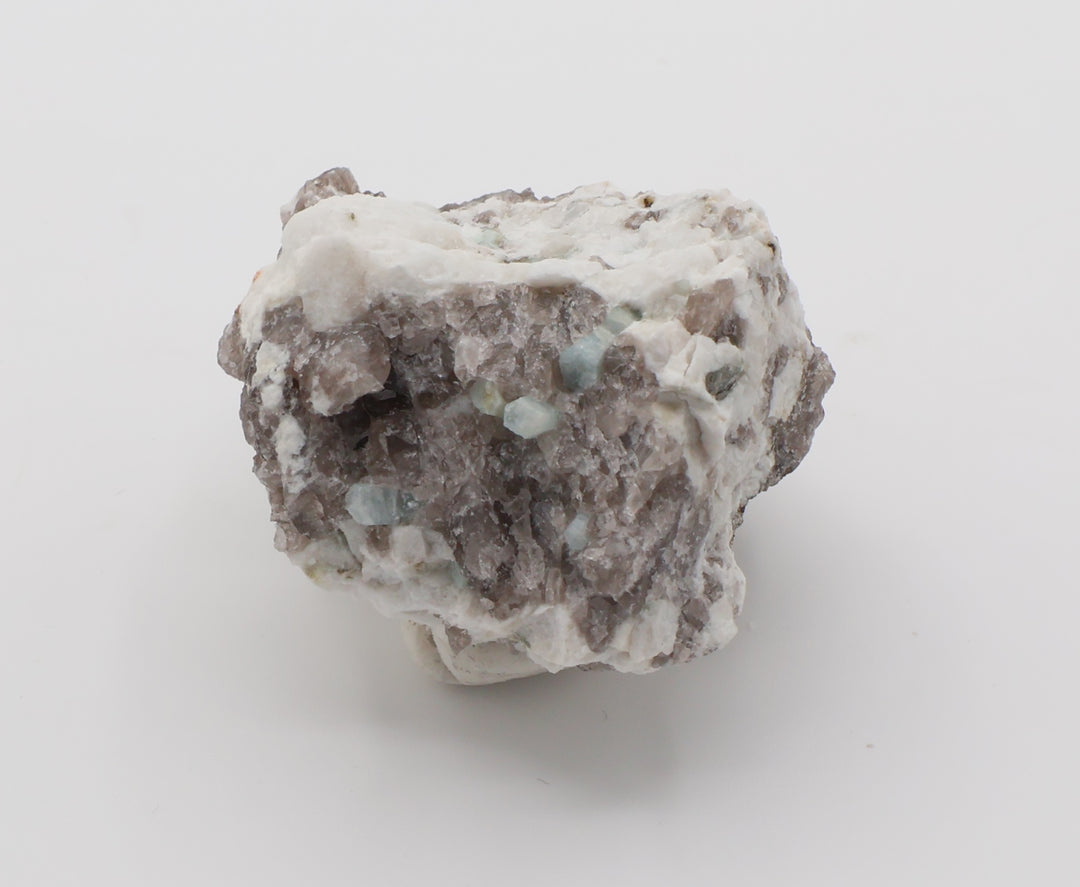Aquamarine Cluster with Mica on Smoky Quartz and Feldspar