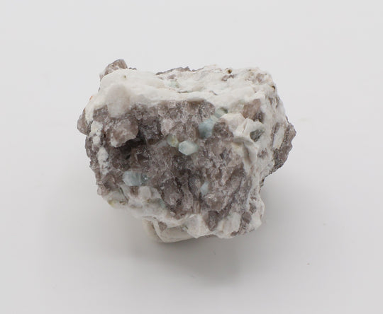 Aquamarine Cluster with Mica on Smoky Quartz and Feldspar