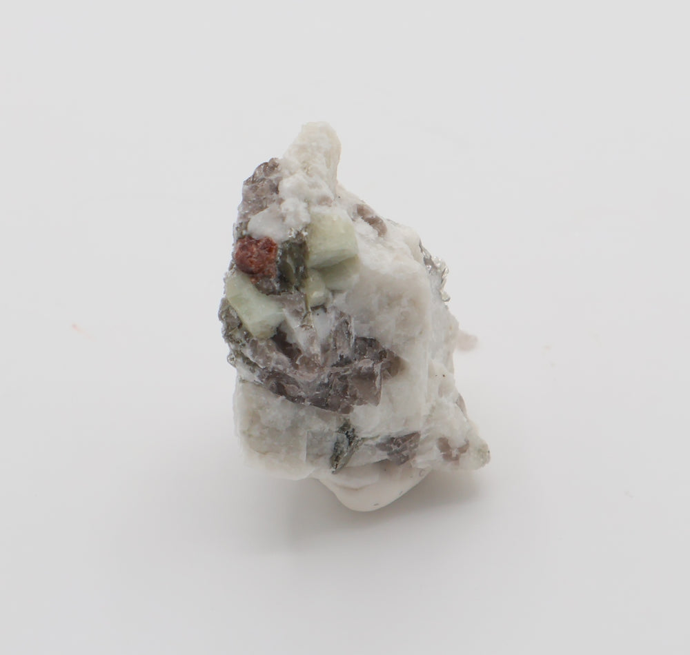 Aquamarine and Spessartine Garnet with Mica, on Smoky Quartz and Feldspar