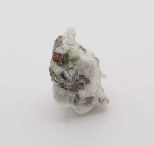 Aquamarine and Spessartine Garnet with Mica, on Smoky Quartz and Feldspar