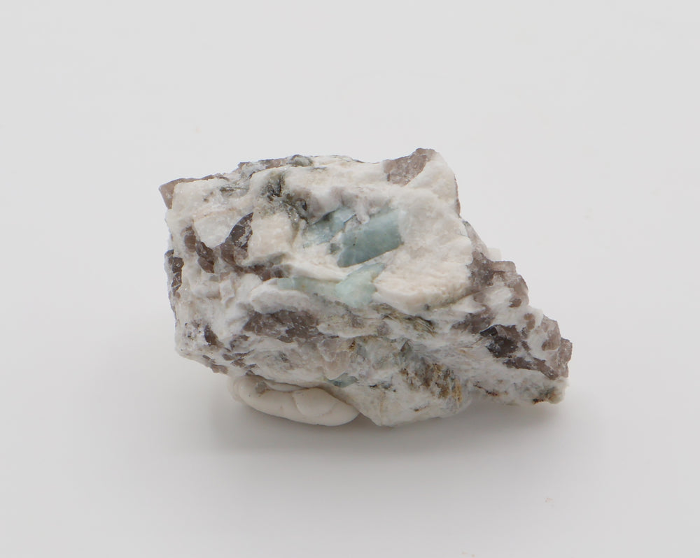 Aquamarine with Mica on Smoky Quartz and Feldspar