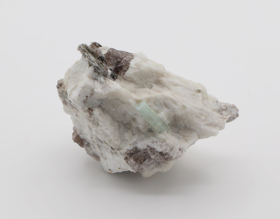 Aquamarine with Mica on Smoky Quartz and Feldspar