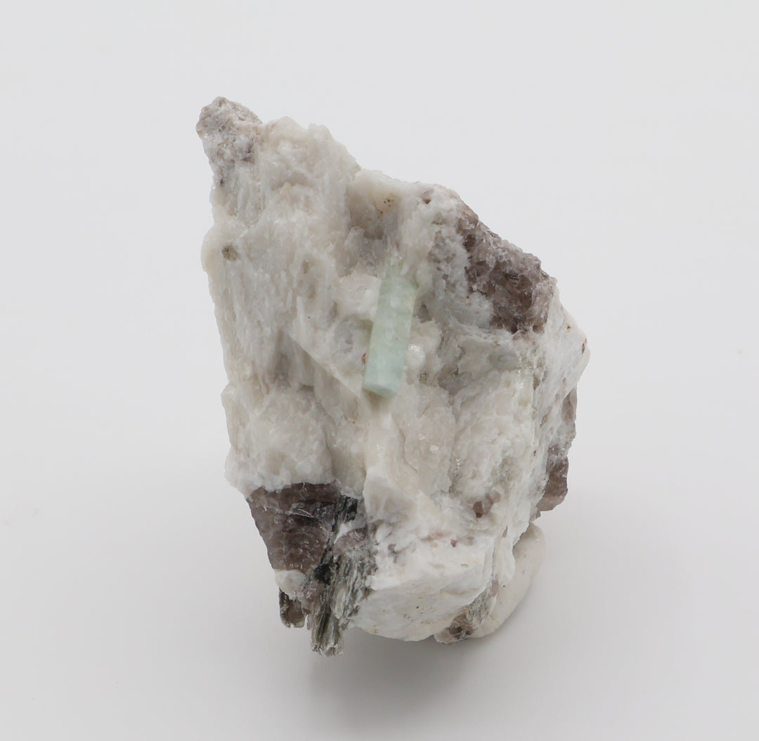 Aquamarine with Mica on Smoky Quartz and Feldspar