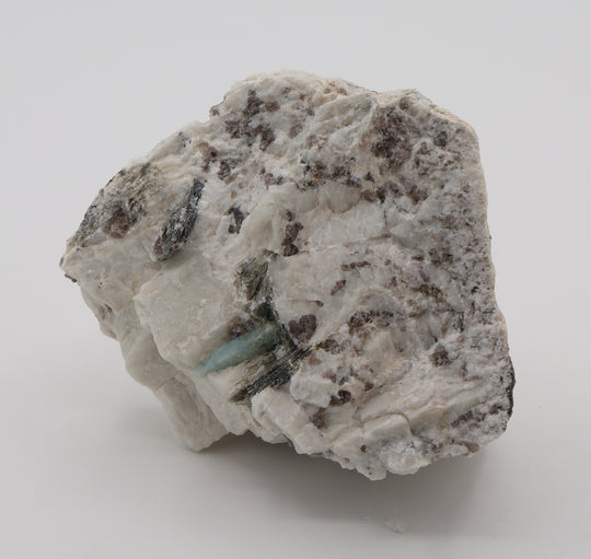 Aquamarine with Mica on Smoky Quartz and Feldspar