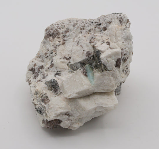Aquamarine with Mica on Smoky Quartz and Feldspar