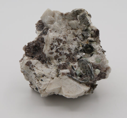 Aquamarine and Bi-Colour Beryl Cluster with Mica on Smoky Quartz and Feldspar