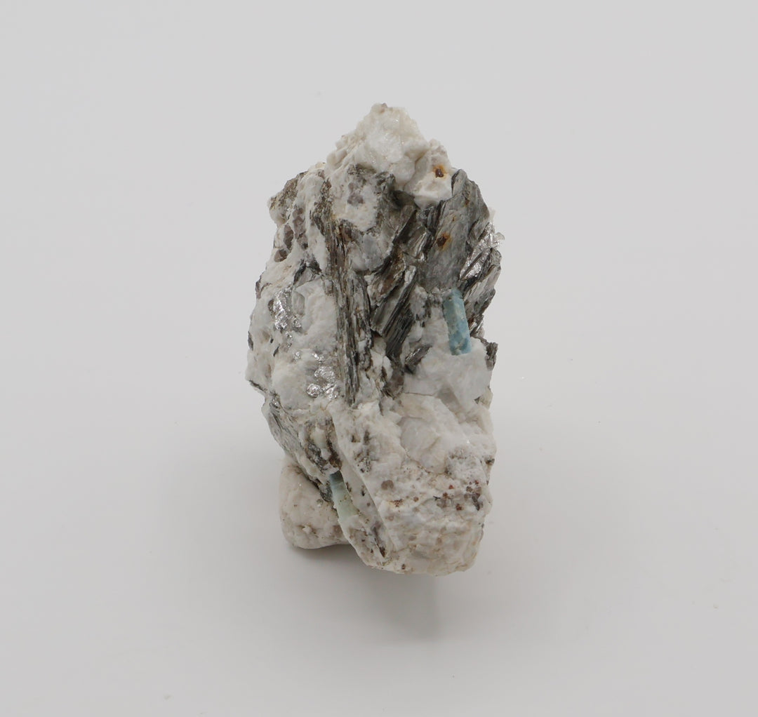 Aquamarine with Spessartine Garnet on Mica, Smoky Quartz, Feldspar