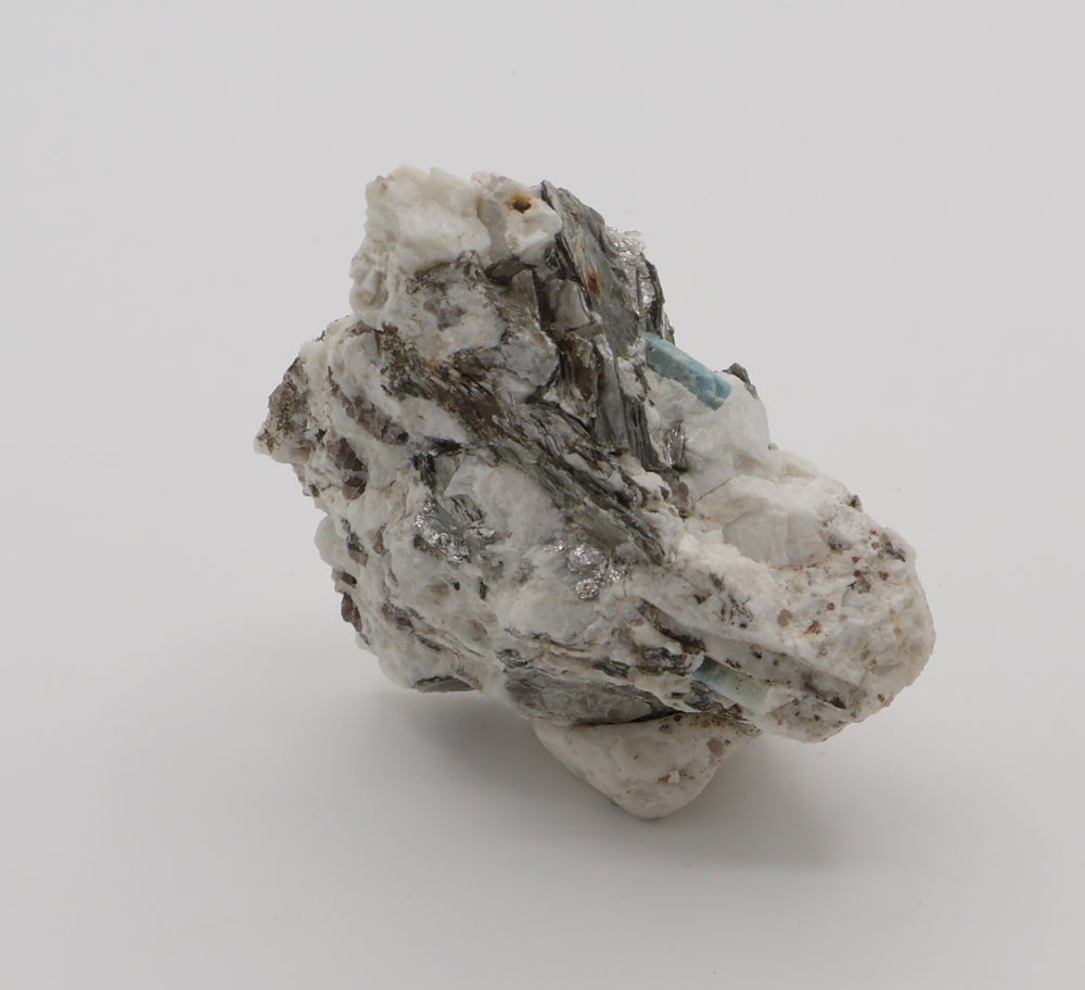 Aquamarine with Spessartine Garnet on Mica, Smoky Quartz, Feldspar
