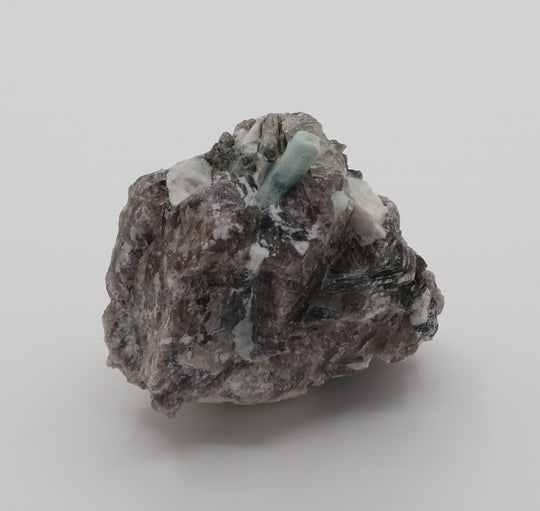 Aquamarine with Mica on Smoky Quartz and Feldspar