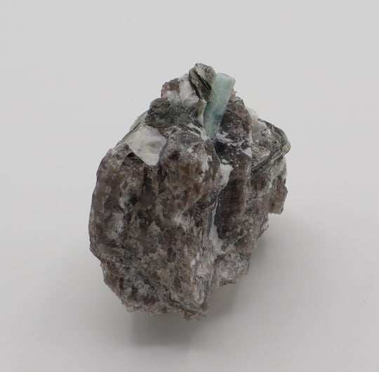 Aquamarine with Mica on Smoky Quartz and Feldspar
