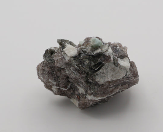 Aquamarine with Mica on Smoky Quartz and Feldspar