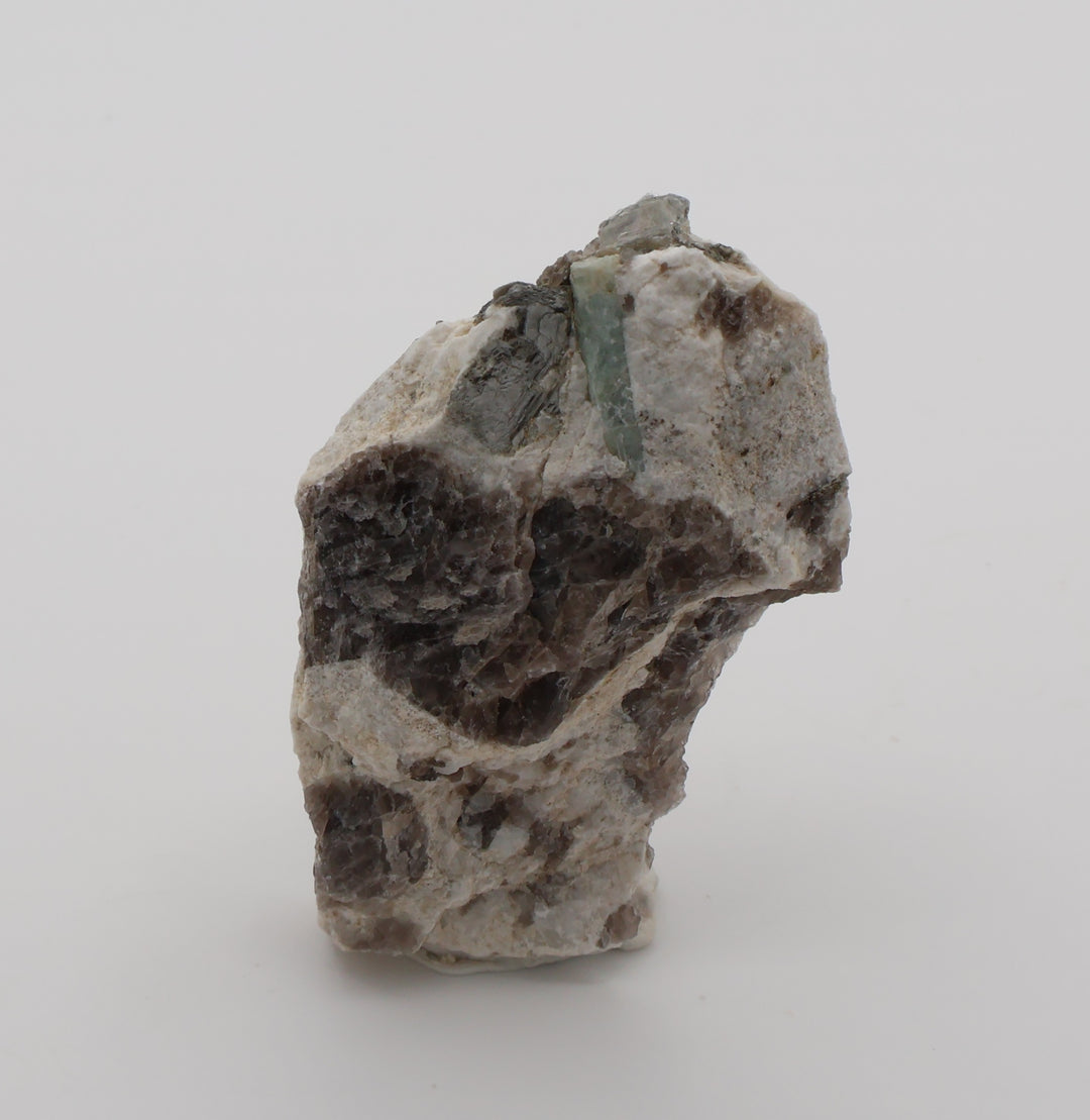 Aquamarine with Mica on Smoky Quartz and Feldspar