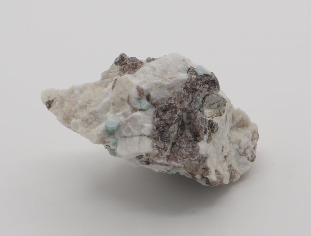 Aquamarine with Mica on Smoky Quartz and Feldspar