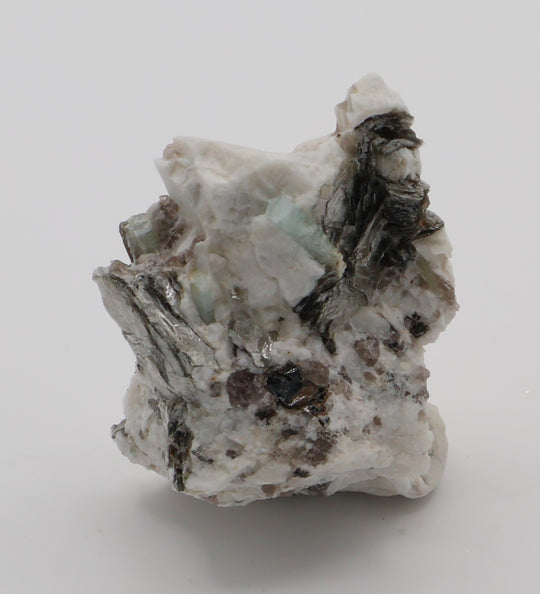 Aquamarine with Mica on Smoky Quartz and Feldspar
