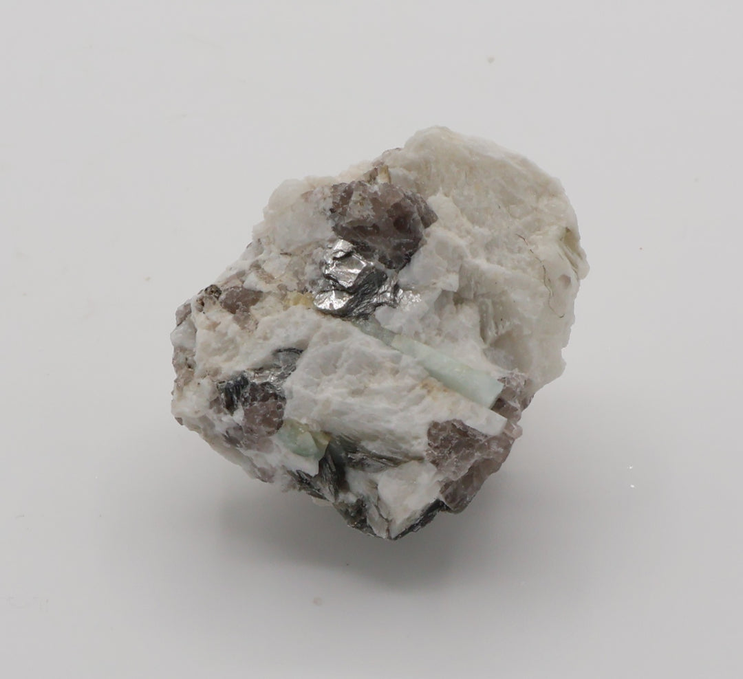 Aquamarine with Mica on Smoky Quartz and Feldspar