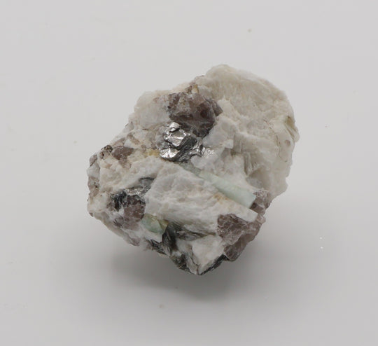 Aquamarine with Mica on Smoky Quartz and Feldspar