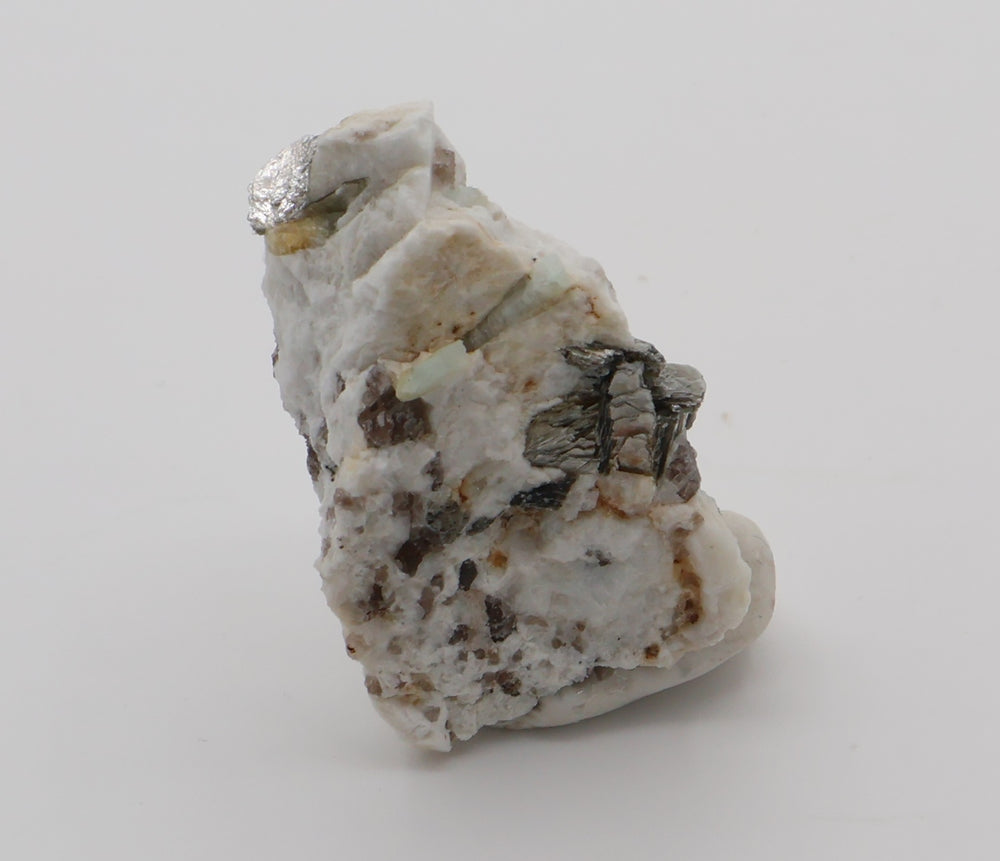 Aquamarine and Bi-Colour Beryl with Mica on Smoky Quartz and Feldspar