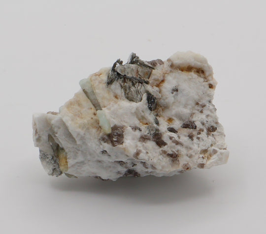 Aquamarine and Bi-Colour Beryl with Mica on Smoky Quartz and Feldspar
