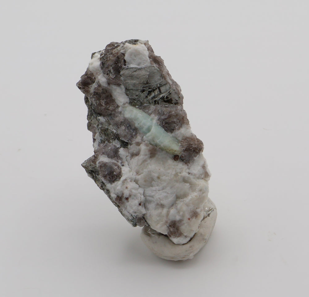 Aquamarine and Spessartine Garnet with Mica on Smoky Quartz and Feldspar