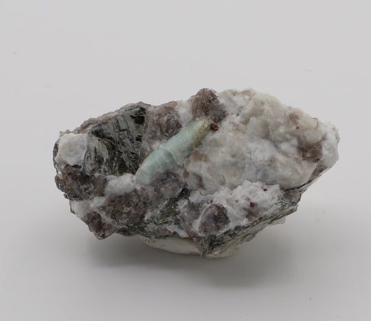 Aquamarine and Spessartine Garnet with Mica on Smoky Quartz and Feldspar