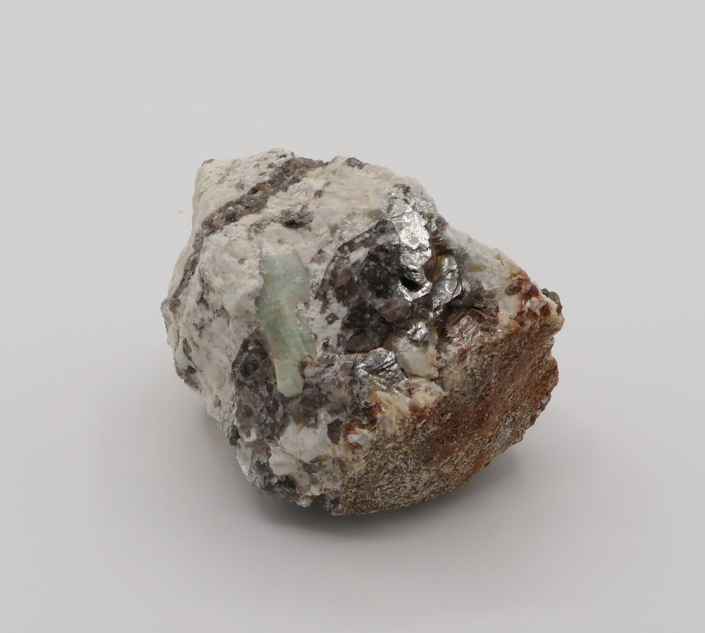 Sceptered Aquamarine with Mica on Smoky Quartz and Feldspar