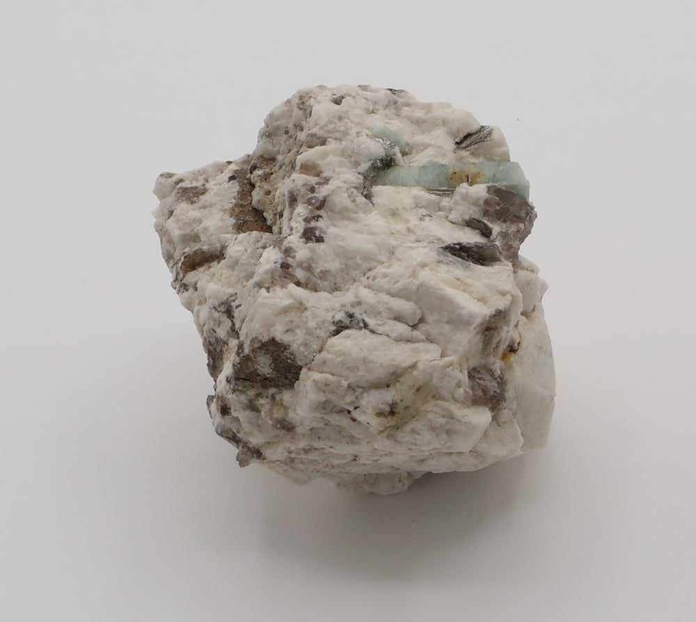 Aquamarine with Mica on Smoky Quartz and Feldspar