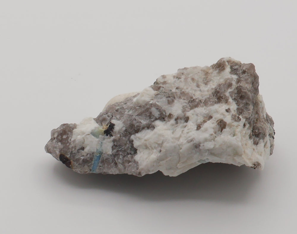 Aquamarine with Hematite on Smoky Quartz and Feldspar