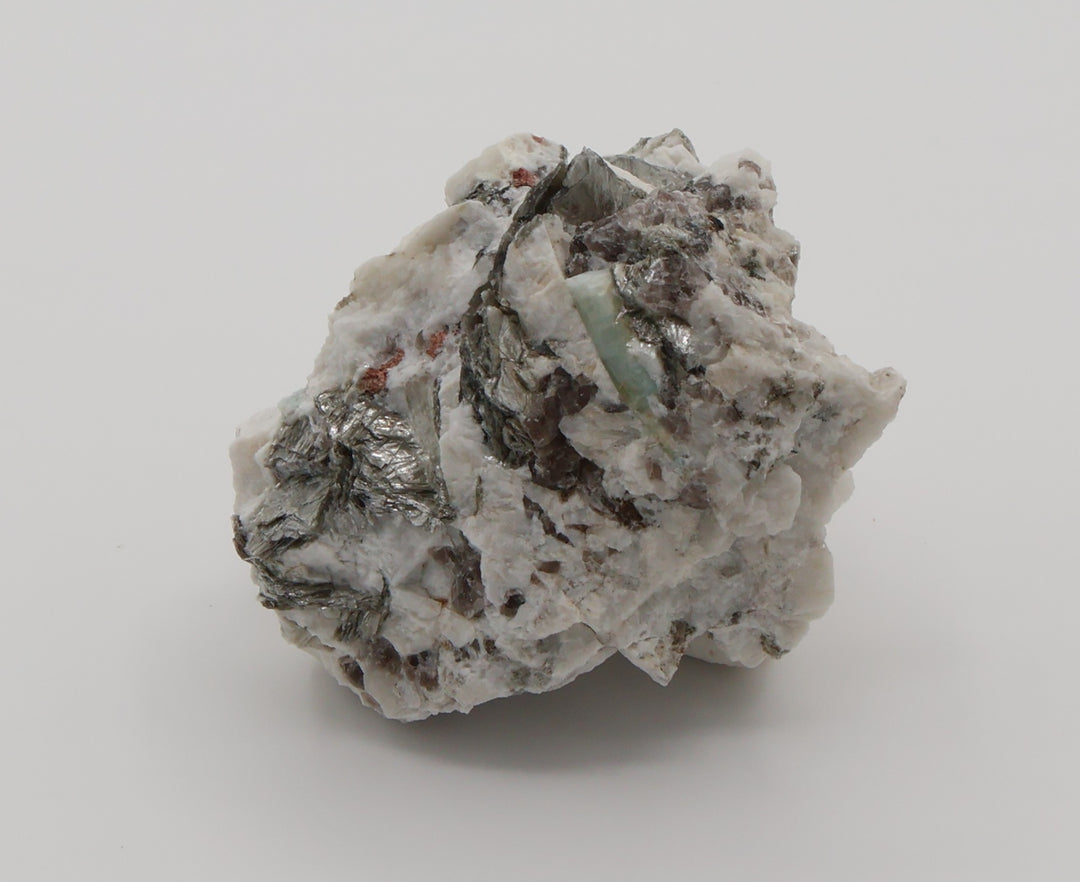 Sceptered Aquamarine with Spessartine Garnet on Mica, Smoky Quartz and Feldspar
