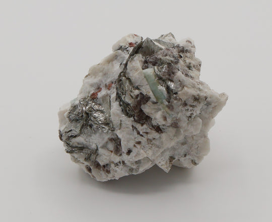 Sceptered Aquamarine with Spessartine Garnet on Mica, Smoky Quartz and Feldspar