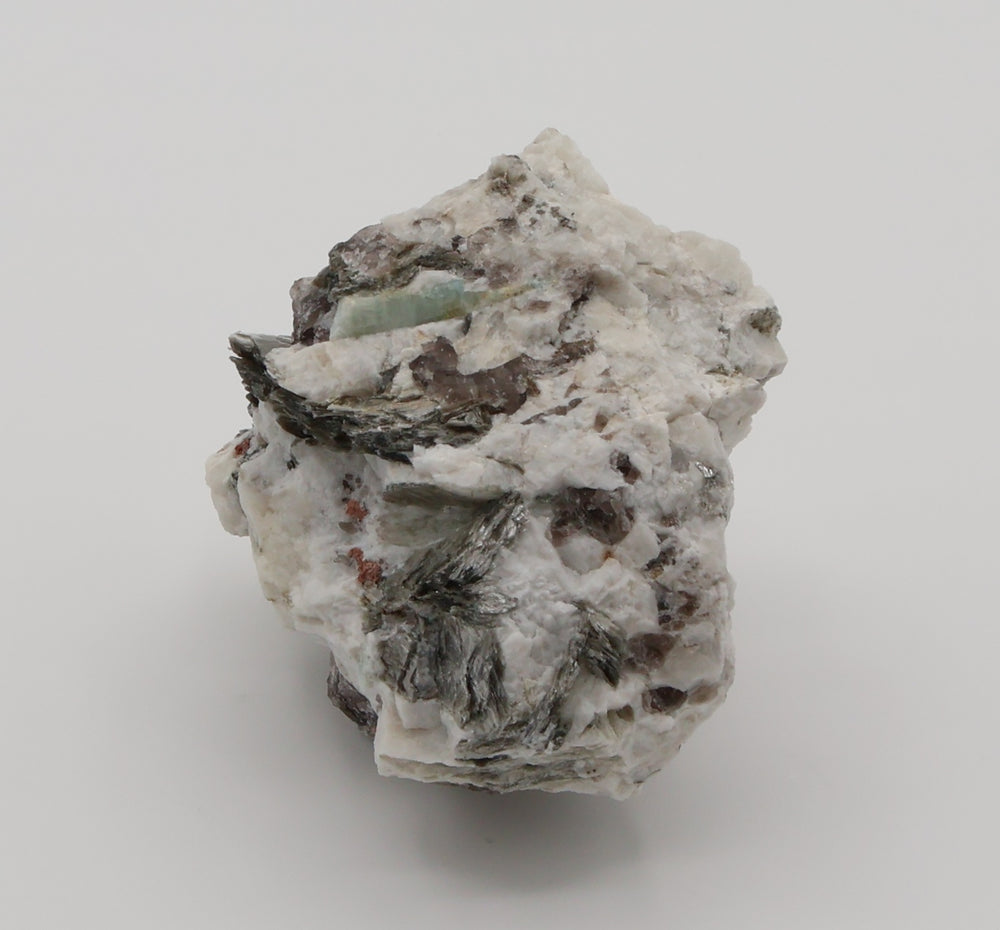Sceptered Aquamarine with Spessartine Garnet on Mica, Smoky Quartz and Feldspar