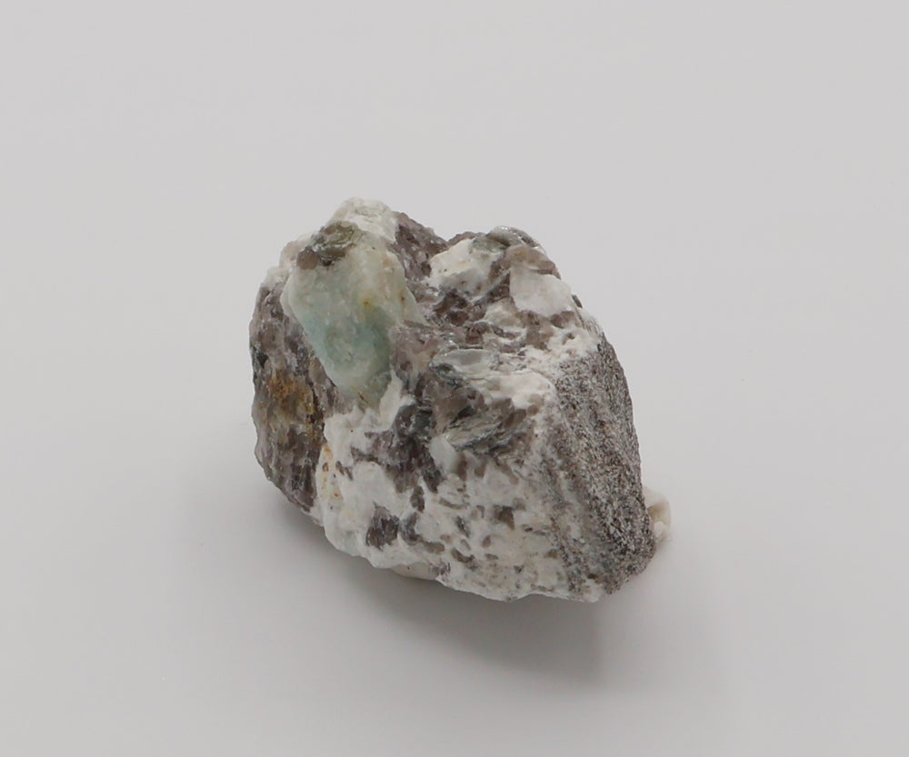 Aquamarine with Mica on Smoky Quartz and Feldspar