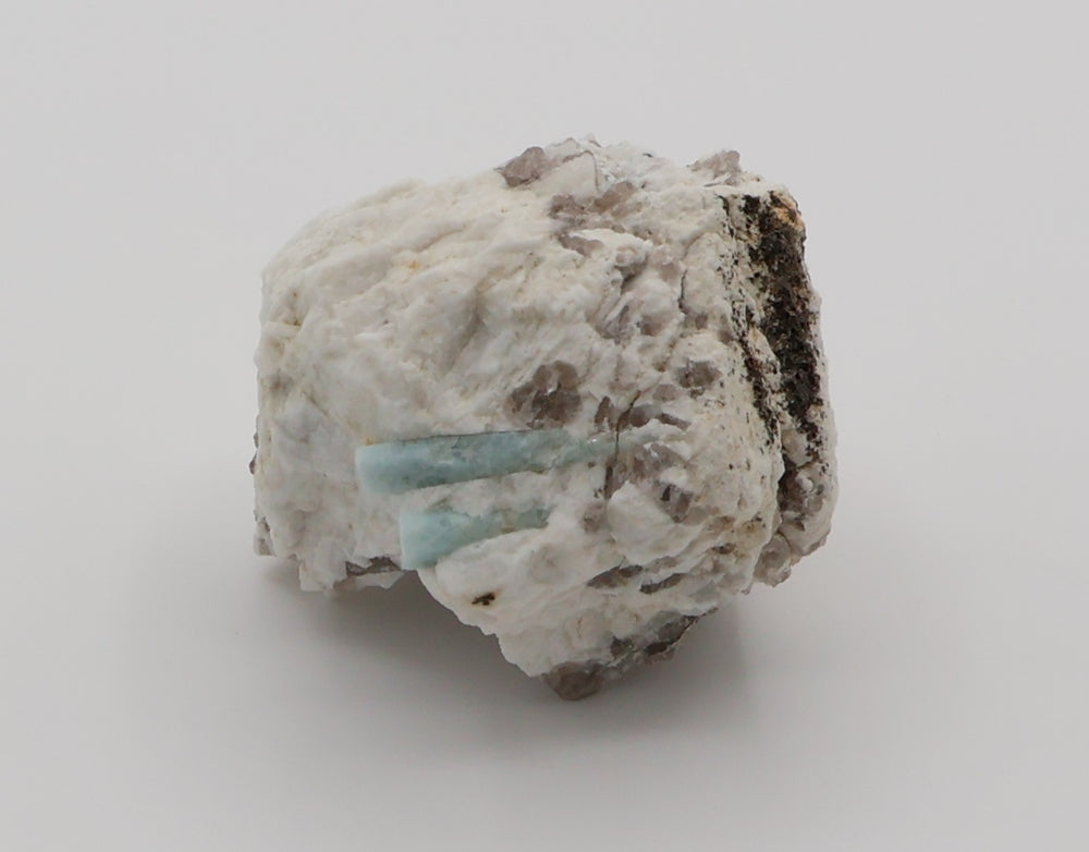Aquamarine with Mica on Smoky Quartz and Feldspar