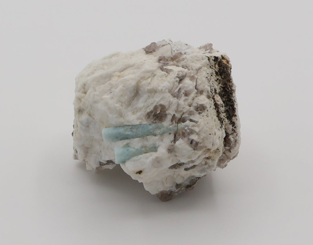 Aquamarine with Mica on Smoky Quartz and Feldspar