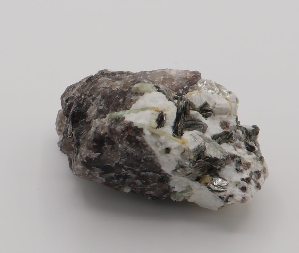 Bi-Colour Beryl with Heliodor, Hematite, and Mica, on Smoky Quartz and Feldspar