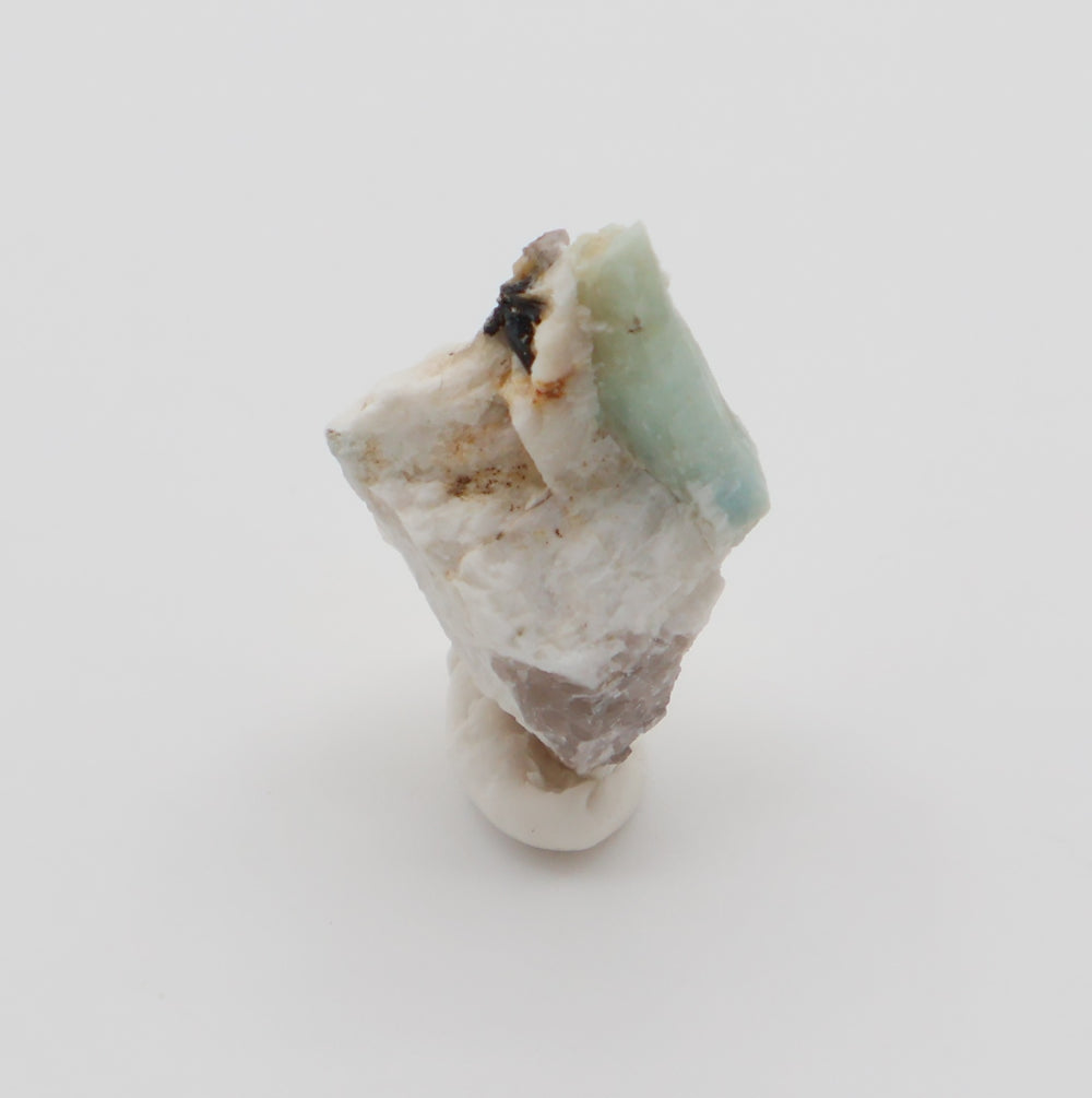 Aquamarine with Hematite and Smoky Quartz on Feldspar