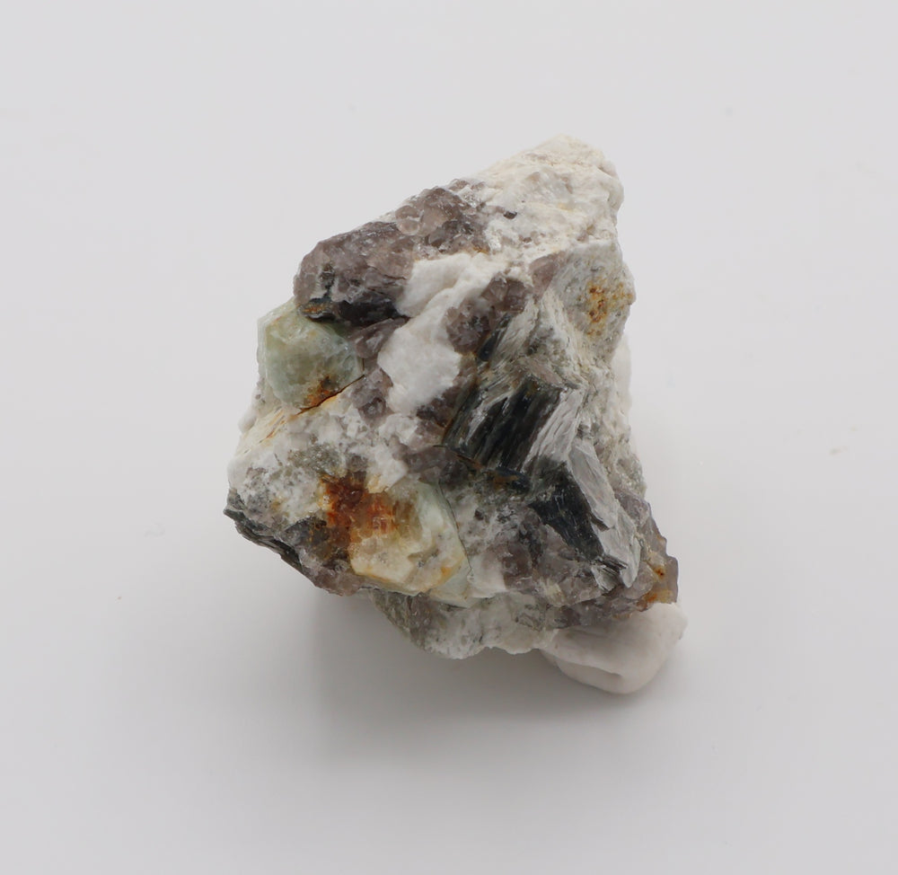 Aquamarine and Heliodor with Mica and Smoky Quartz on Feldspar