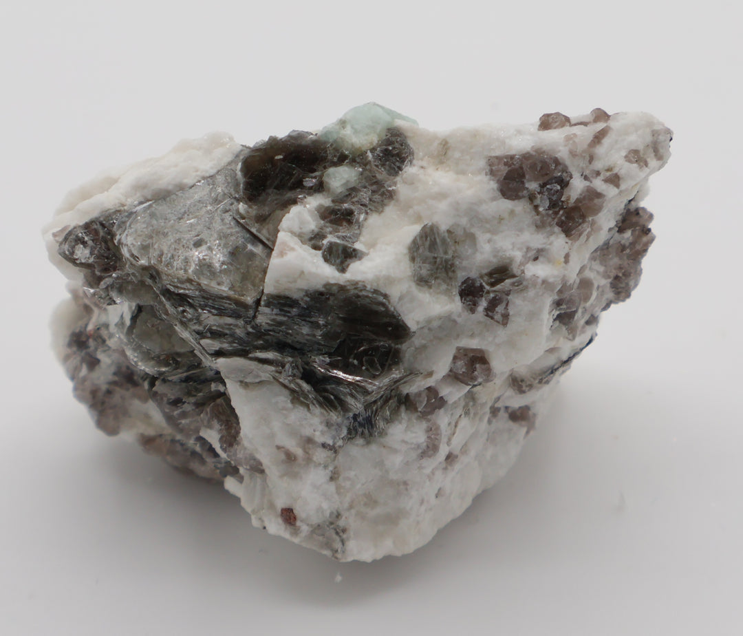 Aquamarine with Mica on Smoky Quartz and Feldspar
