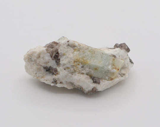 Aquamarine with Mica on Smoky Quartz and Feldspar