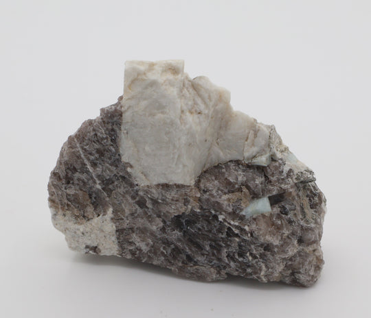 Aquamarine with Mica on Smoky Quartz and Feldspar