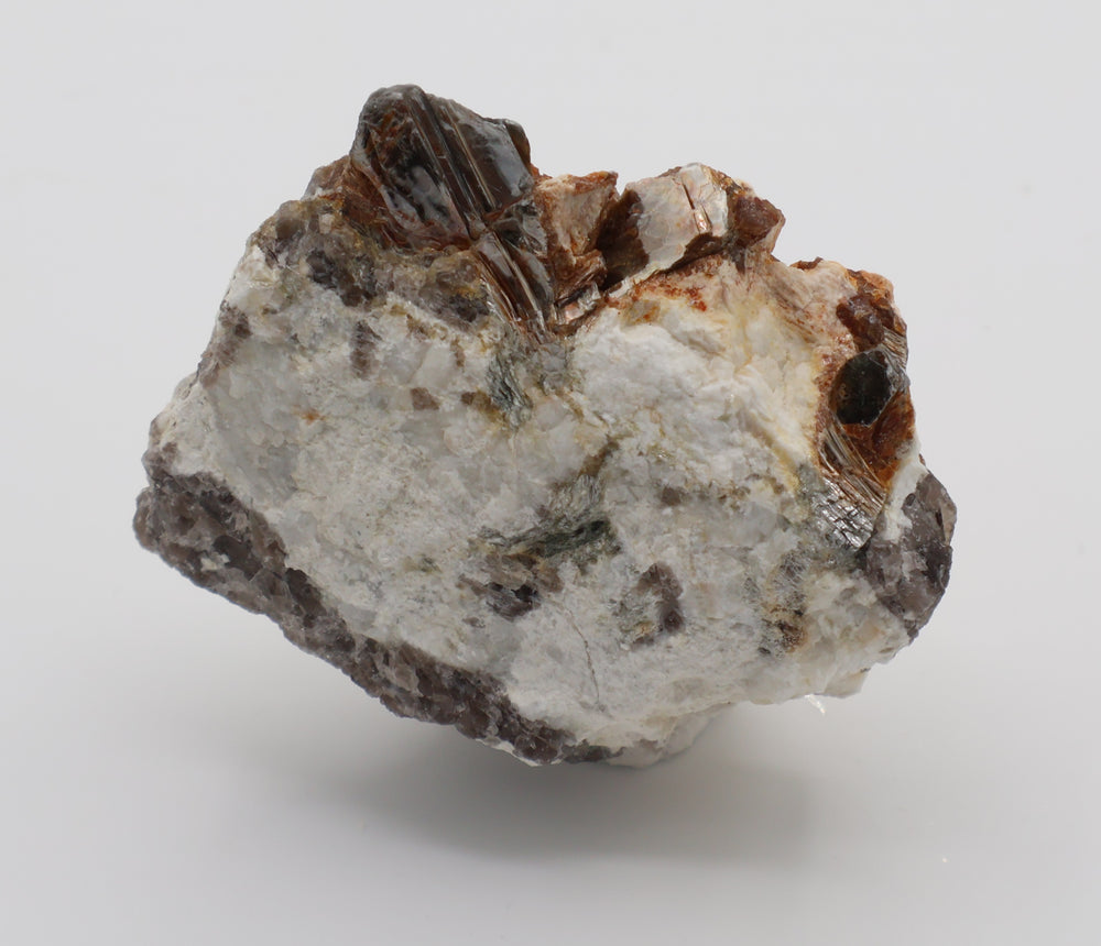 Sceptered Aquamarine with Mica on Smoky Quartz and Feldspar