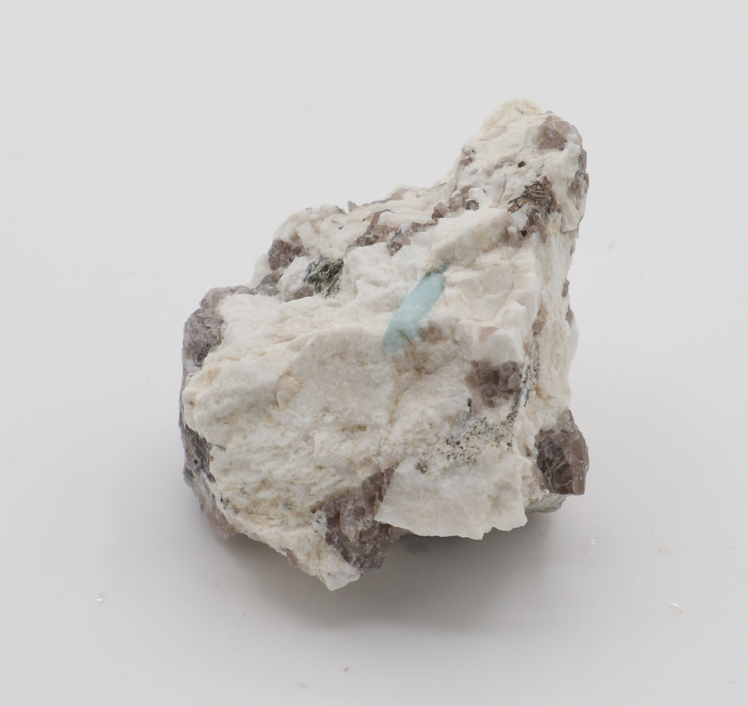 Aquamarine with Mica on Smoky Quartz and Feldspar