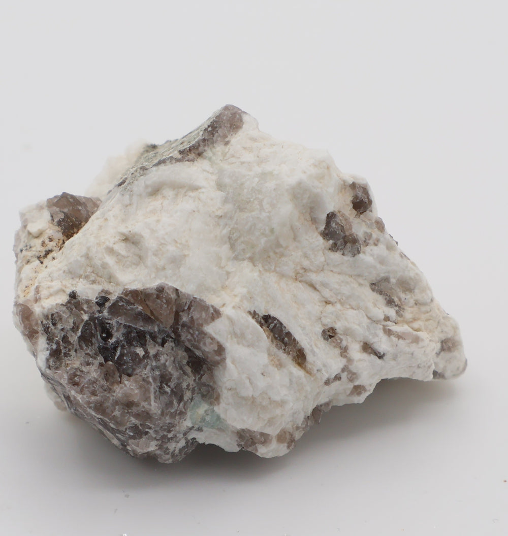 Aquamarine with Mica on Smoky Quartz and Feldspar