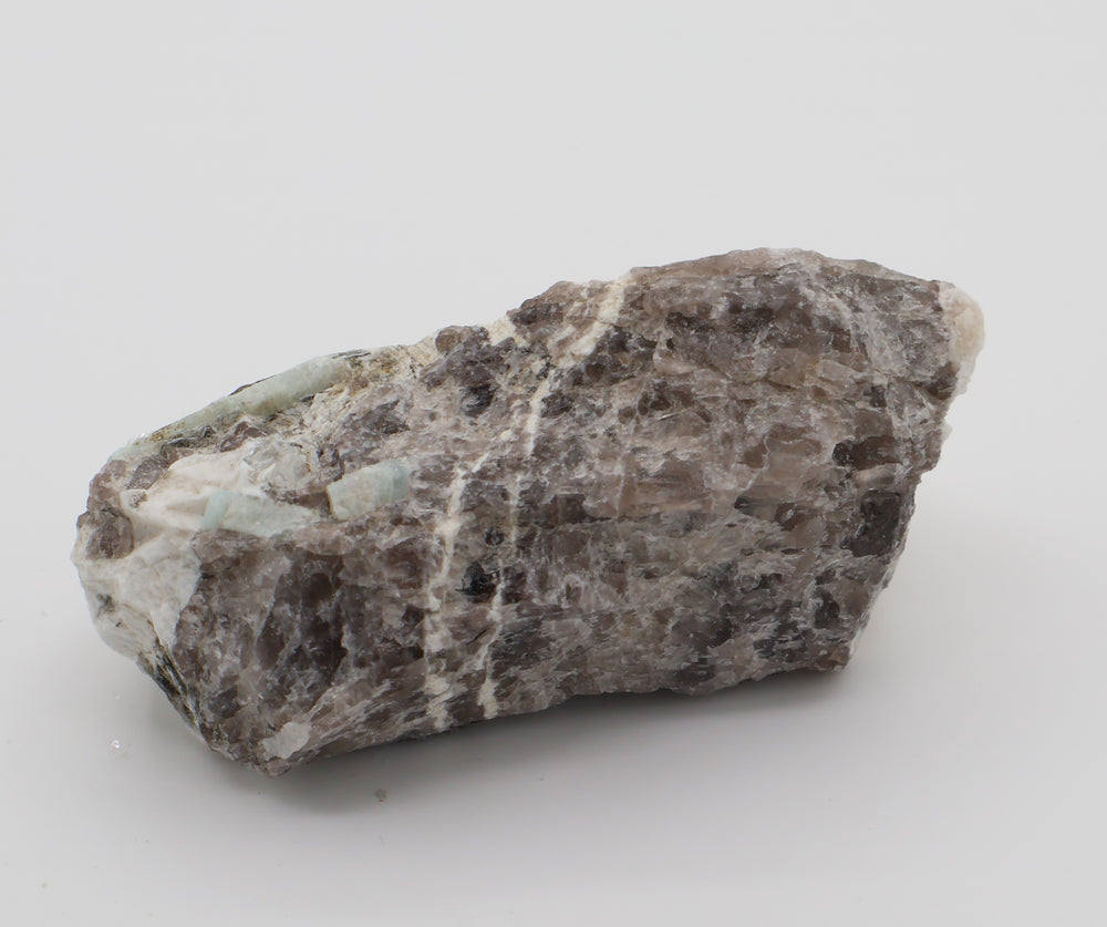 Aquamarine with Mica and Feldspar on Smoky Quartz