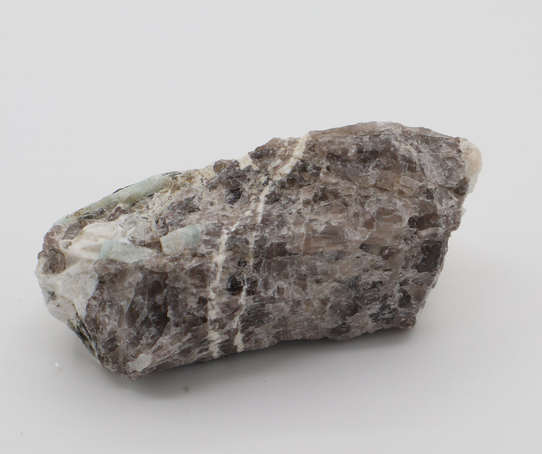 Aquamarine with Mica and Feldspar on Smoky Quartz