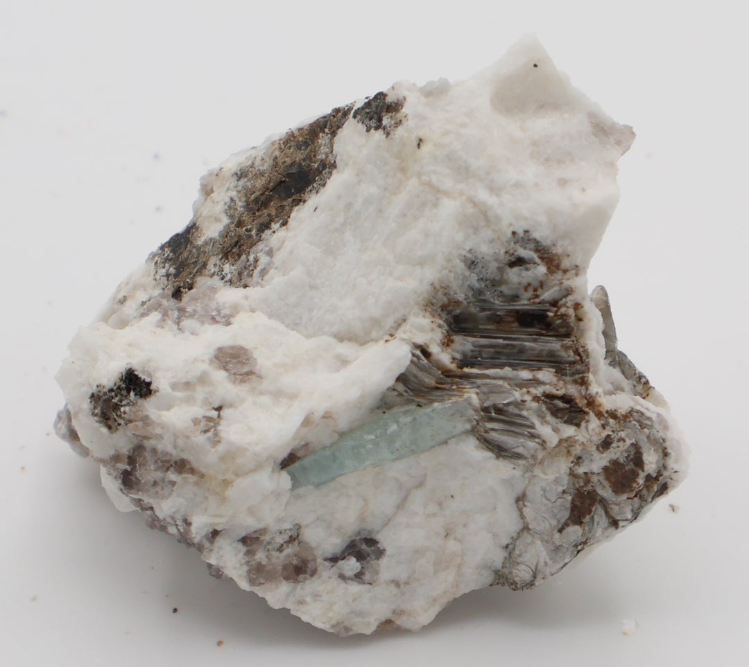 Aquamarine with Mica and Smoky Quartz on Feldspar