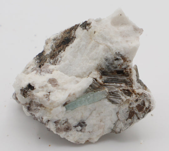 Aquamarine with Mica and Smoky Quartz on Feldspar