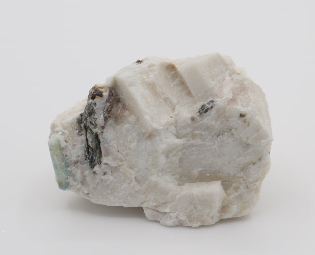 Aquamarine with Mica, Pyrite, Smoky Quartz, on Feldspar