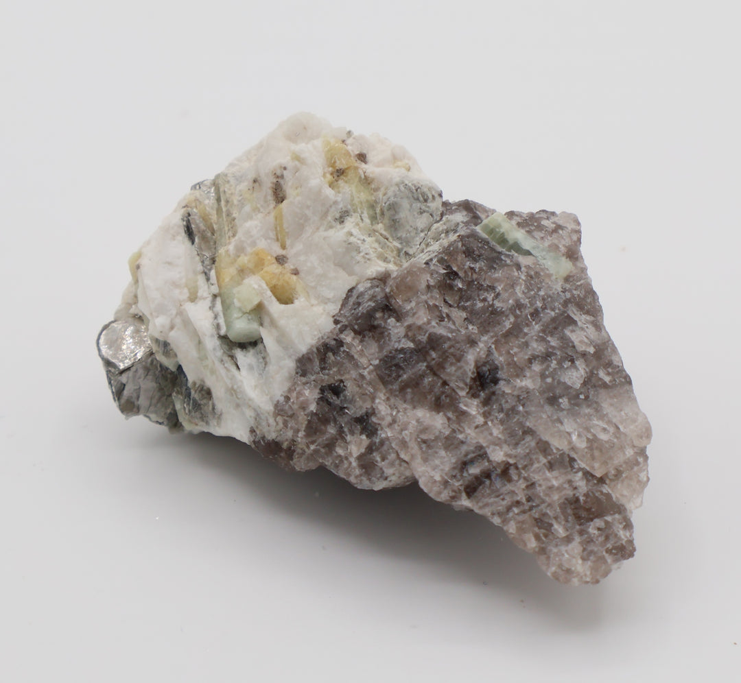 Sceptered Bi-Colour Beryl, Aquamarine, Heliodor, Hematite, Mica, on Smoky Quartz and Feldspar